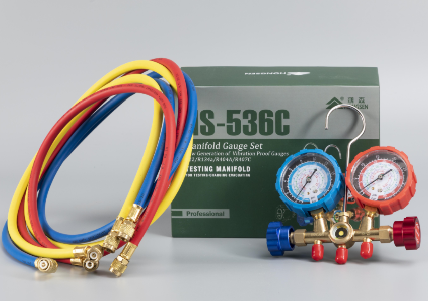 HONGSEN HS-536C 100% test manometer brass valve body refrigeration manifold pressure gauge  R22 R134a R404A